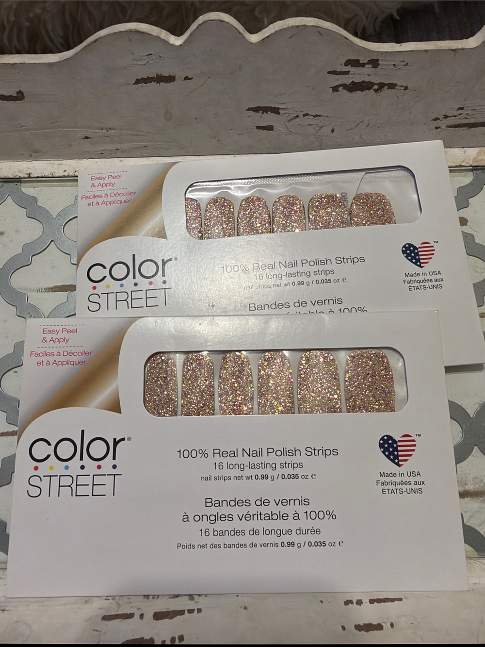 Color Street Rose Gold Glitter Nail Polish Strips Tokyo lights sets off 2